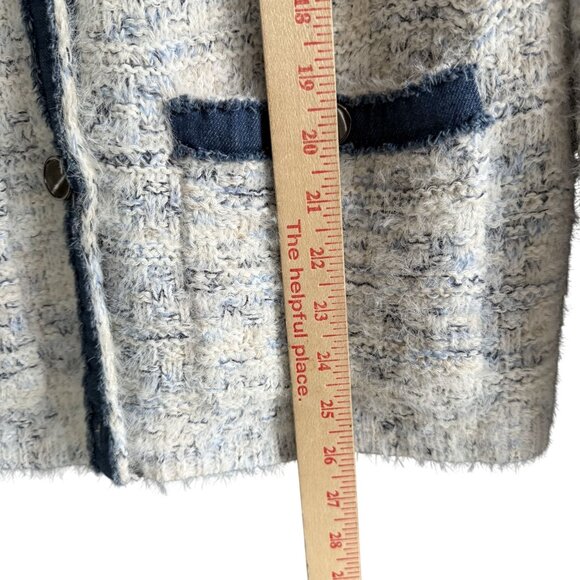 Sioni Button Up Cardigan Sweater Women's Size M Ivory Blue Knit Wool Blend Fall - Picture 4 of 6